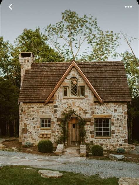 Fairytale Houses Exterior, Fairytale Stone Cottage, Cottage House Inspo Exterior, Fairytale Tiny House, Wedding At House, Cottage Windows Exterior, Fairytale Cottage Exterior, Dreamy Building, Stone Cottage In The Woods