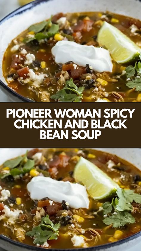 This delicious Pioneer Woman Spicy Chicken and Black Bean Soup is a quick and nutritious meal that warms you up on chilly days. With creamy textures and a spicy kick, you can easily customize it using common pantry ingredients. Perfect for a cozy dinner, it’s sure to satisfy your cravings! Spicy Chicken And Black Bean Soup Pioneer Woman, Black Bean Soup With Chicken, Pioneer Woman Black Bean Soup, Pioneer Woman Tex Mex Spicy Chicken And Black Bean Soup, Chicken Soup With Black Beans, Chicken And Black Bean Soup, Black Bean Chicken Soup, Chicken Black Bean Soup, Pioneer Woman Soups