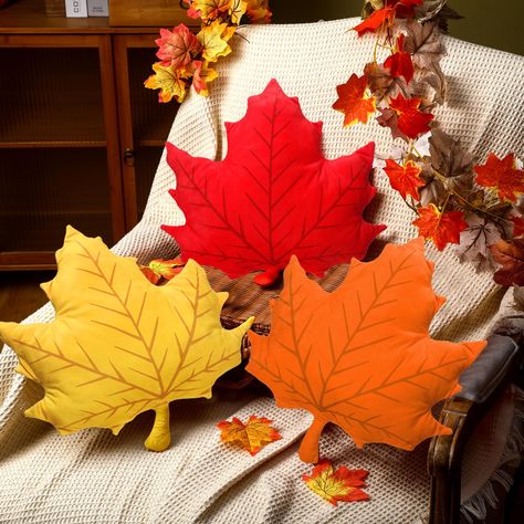 PRICES MAY VARY. Package Inclusion and Size: you'll acquire a set of 3 fall maple shaped pillows, each of them having a size of approximately 11.81 inches/ 30 cm, proper size that can easily be placed as decor on your shelves or as playful items Qualitative Construction: crafted from quality materials, the maple pillow features a maple shape in 3 colors, evoking a sense of the delightful and interesting, making them far more interesting and appealing to people Versatile Application: these fall t Leaf Shaped Pillow, Rustic Fall Decor Living Room, Colorful Fall Decor, Cozy Fall Home Decor, Shaped Throw Pillows, Thanksgiving Party Decor, Room Ornaments, Shaped Pillows, Fall Living Room Decor