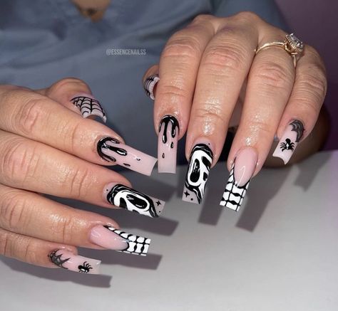 Scream Ghost Face Nails, Ghost Face Nails, Face Nails, Horror Nails, Manicure Nails, Nail Growth, Ghost Face, Ghost Faces, Gel Manicure