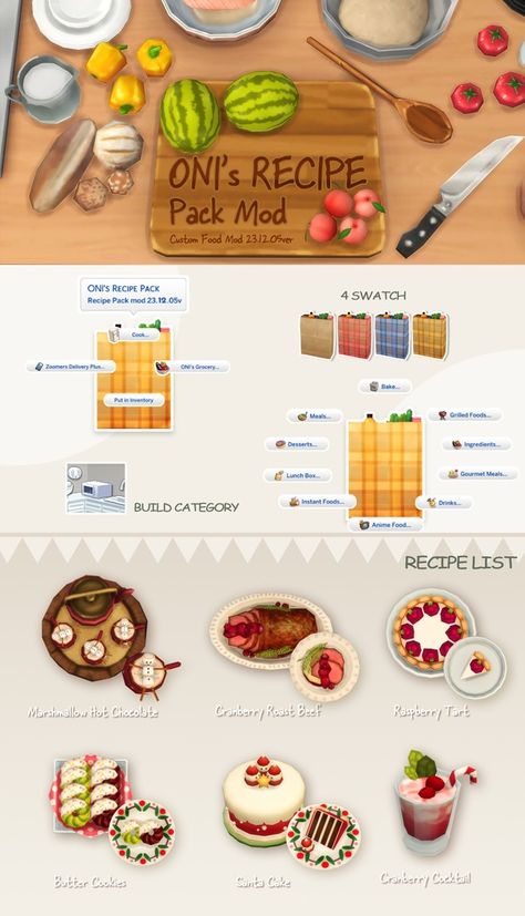 Oni's Recipe Pack_custom food mod_23.12.05 | Patreon Sims 4 Oni's Recipe Pack, Oni's Recipe Sims 4, Oni Sims 4 Food, The Sims 4 Cc Food Mod, Sims 4 Oni Recipe, Sims 4 Realistic Food, Sims 4 Food Override, Sims 4 Food Mod, Sims Food