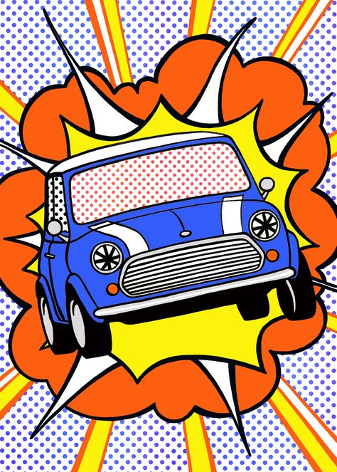 Classic minis in classic art Surreal Digital Art, Illustration Pop Art, Pop Art Patterns, Pop Art Images, Pop Art Fashion, Comic Book Art Style, Pop Art Movement, Pen Art Drawings, Pop Art Comic