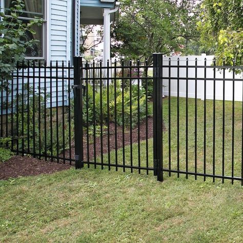 Freedom Standard New Haven 5-ft H x 6-ft W Black Aluminum Flat-Top Yard in the Metal Fence Panels department at Lowes.com Fence With Arched Gate, Black Metal Fence, Decorative Fence Panels, Arch Gate, Metal Fence Panels, Aluminum Fencing, Gate Decoration, Black Fence, Aluminium Gates