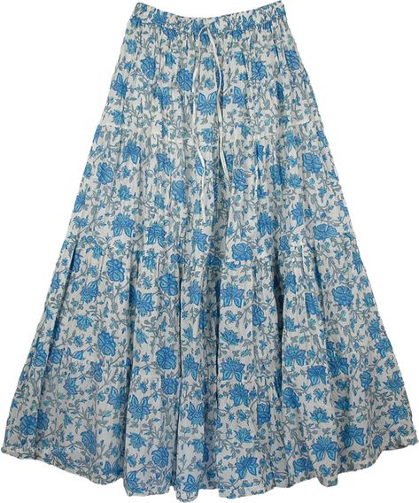 Blue Floral Cotton Printed Long Skirt, Hydrangea Blue Cotton Long Summer Skirt Long Summer Skirt, Blue Long Skirt, Long Blue Skirts, Hydrangea Blue, Long Skirt Summer, Printed Long Skirt, Long Skirt Outfits, Bohemian Skirt, Modest Skirts