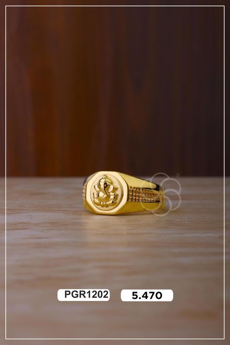 KUBER JEWELLERS R10 Gents Finger Ring Gold, Hanuman Rings For Men Gold, Finger Ring Design For Men, Ganesh Rings For Men Gold, Mens Finger Rings Gold, Gents Ring Gold, Golf Ring, Malabar Jewellery, Gents Ring Design