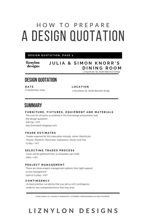 Perhaps not the sexiest aspect of studying interior design, but it is absolutely critical. Pulling together a quotation that is accurate and easy to understand is essential. I'm revealing all on my blog about the ups & downs of studying interior design. This is one of the them. Interior Design Cheat Sheets, Quotation Design Ideas, Interior Design Documentation, Interior Design Study Notes, Quotation Design, Interior Design Agreement, Interior Design Marketing, Designer Quotes, Interior Designing Quotes