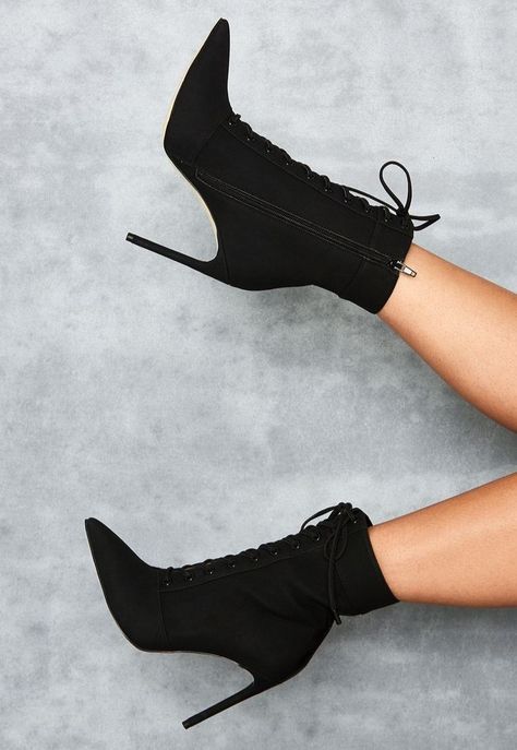 High Heel Lace Up Boots, Lace Up Heel Boots Outfit, Black Leather High Heels, Stiletto Boots Outfit, Elegant Shoes Heels, Heeled Lace Up Boots, Pencil Heels, Black Stiletto Heels, Fashion Shoes Heels