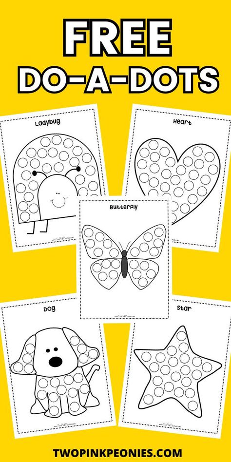 Text that says free do-a-dots below are mock ups of the do-a-dot printables. Dot Marker Art, Dot Markers Art, Marker Coloring Pages, Dot Marker Printables, Fun For Toddlers, Toddler Printables, Dot To Dot Printables, Marker Coloring, Dot Marker Activities