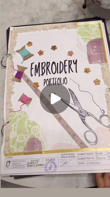 Embroidery Portfolio, File Decoration Ideas, Index Design, Student Portfolios, Portfolio Covers, Design And Technology, 1st Year, Student Fashion, Design Student