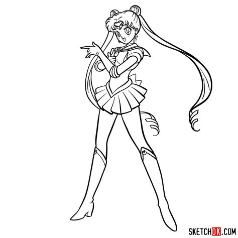 How to draw Sailor Moon Kawaii, Draw Sailor Moon, Moon Outline, Sailor Moon Costume, Anime Coloring Pages, Sailor Moon Coloring Pages, Bookish Tattoos, Sailor Moon S, Girl Drawing Sketches