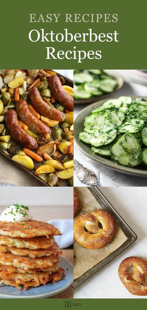 Taste the best of German foods with these simple, authentic Oktoberfest recipes you can make at home from pretzels to roast chicken, sausages and more! Essen, Germany Food Traditional, Hot Slaw Recipe, Pork Shanks Recipe, Currywurst Recipe, Europe Recipes, Oktoberfest Recipes, Oktoberfest Menu, Easy German Recipes