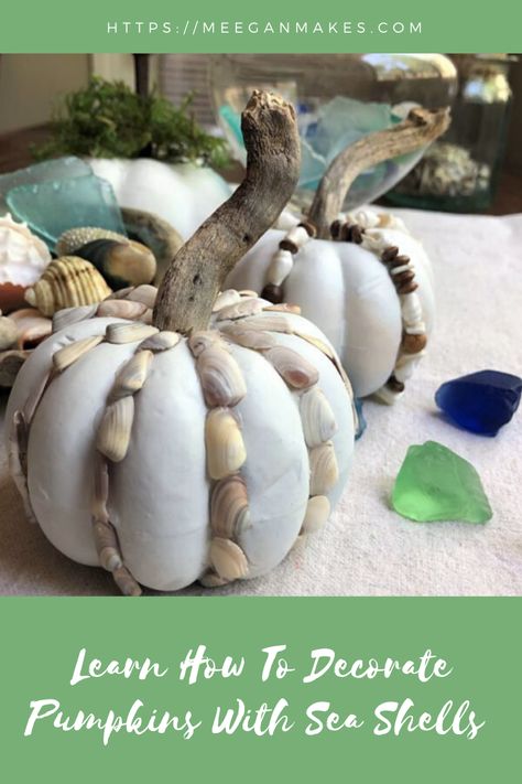 How To Decorate Pumpkins With Sea Shells - What Meegan Makes Decorate Pumpkins, Book Page Garland, Book Page Flowers, Book Page Wreath, Faux Pumpkins, Christmas Surprise, Free Christmas Printables, Diy Vintage, Fall Diy