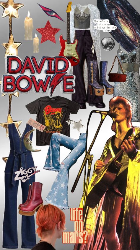 outfit inspo; david bowie #outfitinspo #vintage #wallpaper Rock Band Outfits, 80’s Rock, David Bowie Fashion, Rock Star Outfit, Band Outfits, Italo Disco, 70s Inspired Fashion, 70s Aesthetic, Funky Outfits