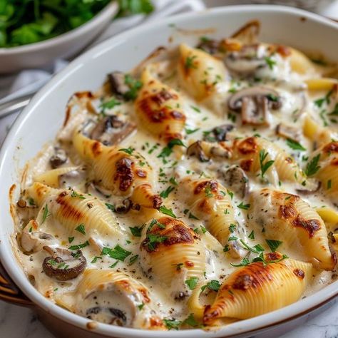 cookefast | Creamy White Wine Mushroom Stuffed Shells | Facebook Creamy White Wine Mushroom Stuffed Shells, White Wine Mushroom Stuffed Shells, Mushroom Stuffed Shells, Bacon And Mushroom, Mushroom Stuffed, Bbq Meatballs, Mushroom Rice, Cremini Mushrooms, Stuffed Pasta Shells