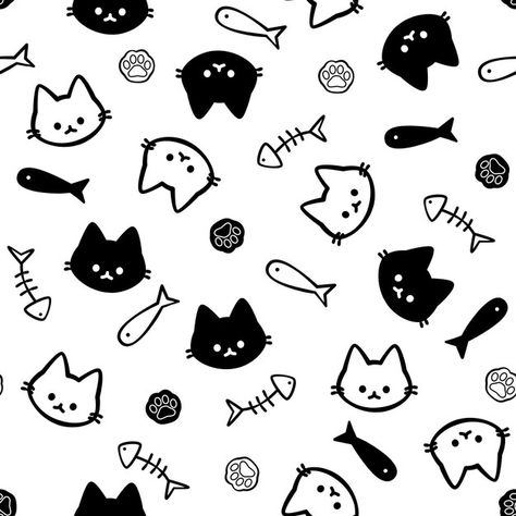 Cute cat seamless pattern | Premium Vector #Freepik #vector #fun #background #texture #black Cute Cat Pattern Wallpaper, Cat Pattern Design, Freepik Pattern, Cute Texture, Cat Pattern Wallpaper, Background Cat, Fun Backgrounds, Illustrated Pattern, Cute Seamless Pattern