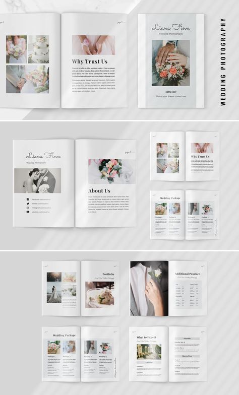 Wedding Magazine Layout Design, Wedding Brochure Design Layout, Photography Brochure Design, Wedding Brochure Design, Pricing Guide Design, Wedding Magazine Template, Wedding Photography Pricing Guide, Wedding Photography Magazine, Company Brochure Design