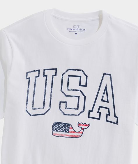 Shop USA Flag Whale Short-Sleeve Tee at vineyard vines Graphic Tee Style, Southern Women, Text Logo, Halloween Tees, Usa Flag, Vineyard Vines, Fashion Tops, T Shirt Top, Cotton T Shirt