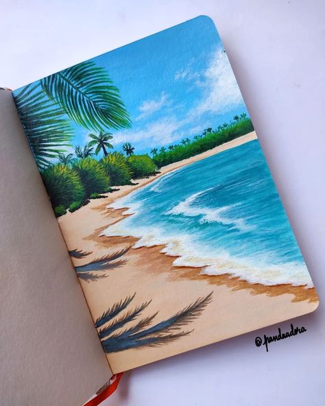 Art On The Beach, Painting Ideas On Paper Watercolour, Acrylic Paint Beach, Beaches Drawing, Painting Ideas People, Hard Paintings, Drawing Of A Beach, Simple Beach Painting, Beach Watercolor Paintings