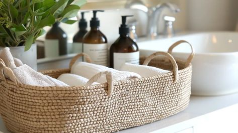 Discover what to put in bathroom baskets for your wedding with our top tips and ideas. Ensure guests feel comfortable and pampered. Bathroom Hospitality Basket, Wedding Restroom Basket, Hospitality Baskets, Bathroom Basket Wedding, Bathroom Organizing, Wedding Bathroom, Bathroom Baskets, In Bathroom, Bathroom Organization