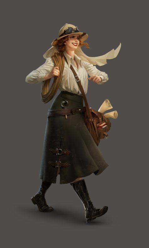 Explorer Concept Art, Call Of Cthulhu Character Design, Female Archaeologist, Explorer Drawing, Explorer Character, Female Explorer, Steampunk Character, Call Of Cthulhu Rpg, Pulp Adventure