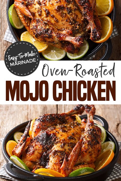 Oven-Roasted Mojo Chicken with a Flavorful & Easy-to-Make Marinade! : ObesityHelp Roast Chicken Marinade, Whole Chicken Recipes Oven, Mojo Chicken, Marinade Chicken, Chicken Oven, Oven Chicken Recipes, Whole Chicken Recipes, Oven Roasted Chicken, Roast Chicken Recipes