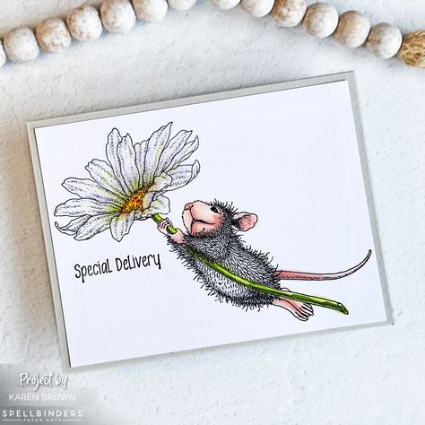 Whimsical CAS card. House Mouse Stamps, Mouse Designs, Mouse Color, Mixed Media Cards, House Mouse, Coloring Tutorial, Copic Coloring, Antique Linens, Hero Arts