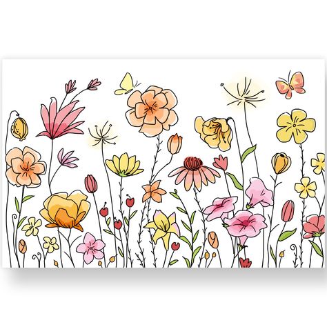 Easy Painted Flowers, Simple Floral Art, Birthday Table Setting, Spring Doodles, Tulip Flower Drawing, Productive Ideas, Calendar Doodles, Butterfly Place, Wildflower Drawing