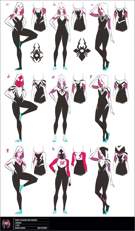 Gwen Stacy Suit Design, Spiderman Character Design Concept Art, Spider Gwen Suit Concept Art, Spidergwen Concept Art, Spider Sona Suit Ideas, Spider Gwen Suit Design, Spider Gwen Reference, Spider Gwen Concept Art, Spidersuits Ideas