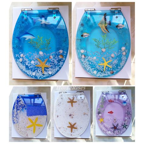 Seashell Toilet Seat, Under The Sea Bathroom Ideas, Salvador House, Resin Toilet Seat, Ocean Theme Bathroom, Ocean Themed Bathroom Decor, Under The Sea Bathroom, Ocean Bathroom Decor, Beach Themed Bathroom