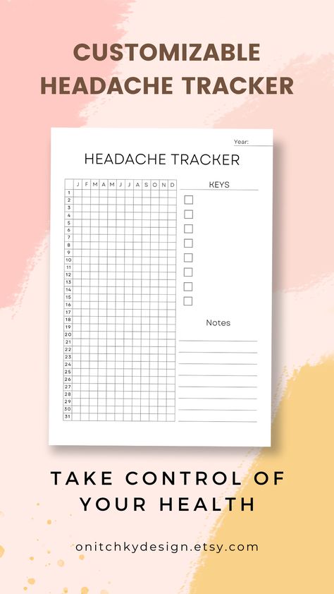 Printable headache tracker Headache Tracker Printable, Headache Tracker Bullet Journal, Headache Chart, Headache Tracker, Migraine Tracker, Tracker Bullet Journal, Bill Planner, Tracker Ideas, Bullet Journal Mood Tracker Ideas