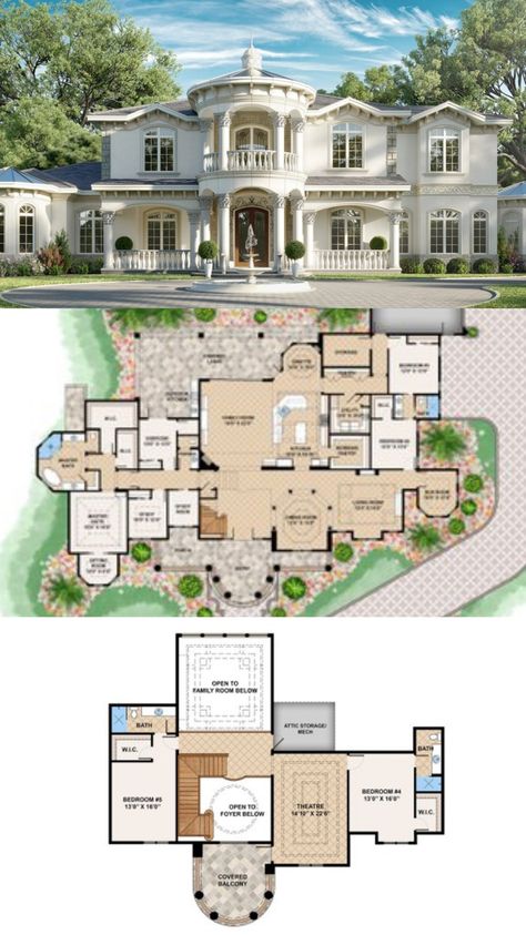 https://www.houseplans.com/plan/5503-square-feet-5-bedroom-4-5-bathroom-4-garage-mediterranean-classical-traditional-sp302311 5 Bedroom House Floor Plan Victorian, Old Money Floor Plans, Manor House Layout, Bloxburg Old Money House Layout, Old Money House Layout, Bloxburg Traditional House, Spanish Villa Floor Plans, Mansion Floor Plan Luxury Houses, Mansion Layout