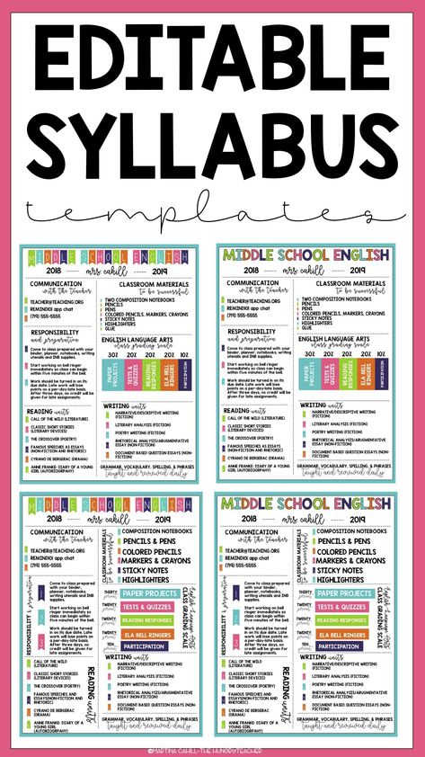 Back to school is just around the corner! Get organized and save time with these personalized & editable syllabus templates. Choose from a variety of designs and formats to create a syllabus that's perfect for your Middle School Science Syllabus, Elementary Syllabus, Syllabus Design, Middle School Syllabus, Teacher Syllabus, Syllabus Template, Class Syllabus, Meet The Teacher Template, Teaching Secondary