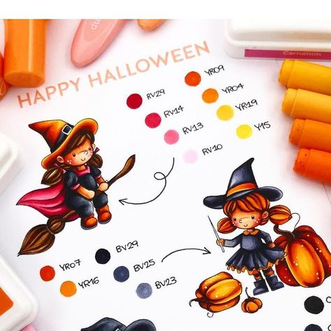 Alberto Gava on Instagram: "💖🧡Hello friends!🧡💖 I just came back from the summe holidays and now I’m READY for my favorite season…FALL!💖🧡 so I’m starting today to share with you some autumn-Halloween projects!💖🧡 for todays coloring I’ve decided to pull this stamp I’ve designed for @simonsaysstamp last year and make a little coloring guide for you! 💖🧡 which one of these witches is your favorite?💖🧡 #simonsaysstamp #simonsaysstamps #sssunitedwecraft #coloring #colouring #copic #copics #copicmarker #copicmarkers #copicciao #copicsketch #copiccoloring #copiccoloringforcardmakers #scrapbooking #cardmaking #handmadecards" Copic Blends, Alberto Gava, Copic Tips, Copic Combos, Copic Techniques, Copic Tutorials, Copic Colors, Ohuhu Markers, Copic Ciao