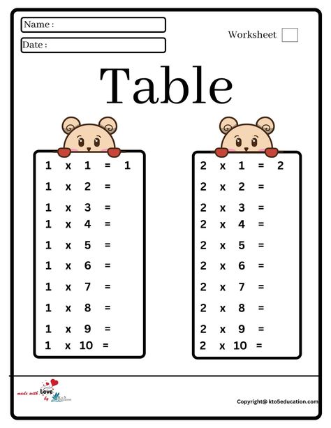 Table Of 2 Worksheet, Tables Worksheet, Math Counting Worksheets, Monday Couple, Kids Numbers, Table Worksheet, Math Multiplication Worksheets, Math Tables, Fun Worksheets For Kids