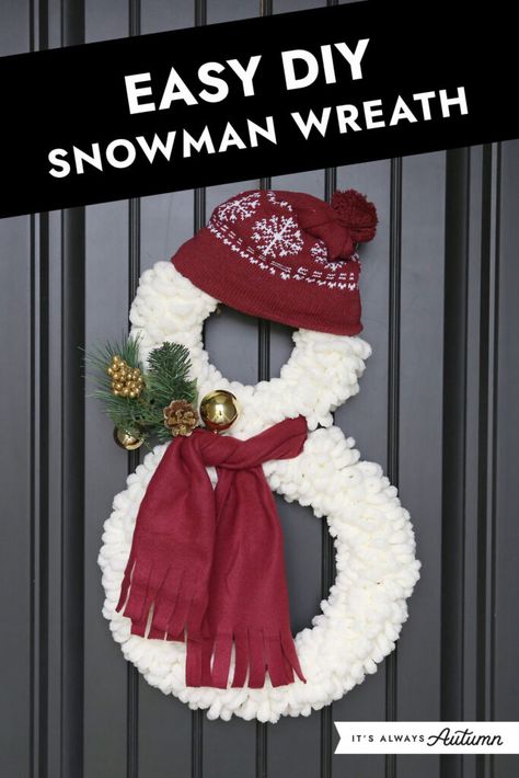 This DIY snowman wreath is super easy to make using loop yarn and supplies from the dollar store. You can make this simple craft in under an hour with our tutorial. Diy Snowman Wreath, Easy Diy Snowman, Christmas Wreath Craft, Holiday Wreaths Diy, Christmas Wreaths Diy Easy, Diy Snowman, Snowman Wreath, Easy Christmas Crafts, Holiday Crafts Christmas