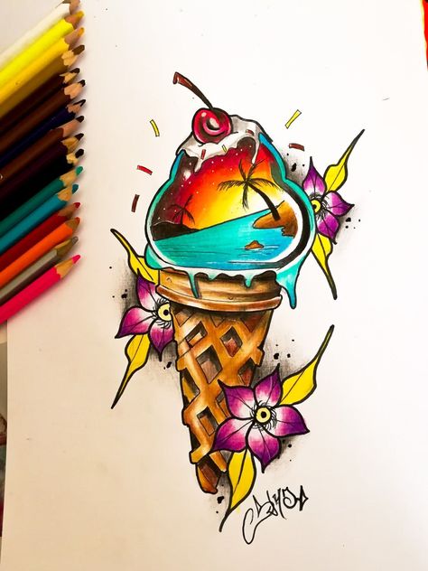 Ink Odyssey: Embark on a Journey of Bright Designs New School Color Tattoo, New School Tattoo Cartoon, Pop Art Tattoo Design, New School Tattoo Flash, New School Drawing, New School Art, New School Tattoo Designs, Newschool Tattoos, Linear Tattoo