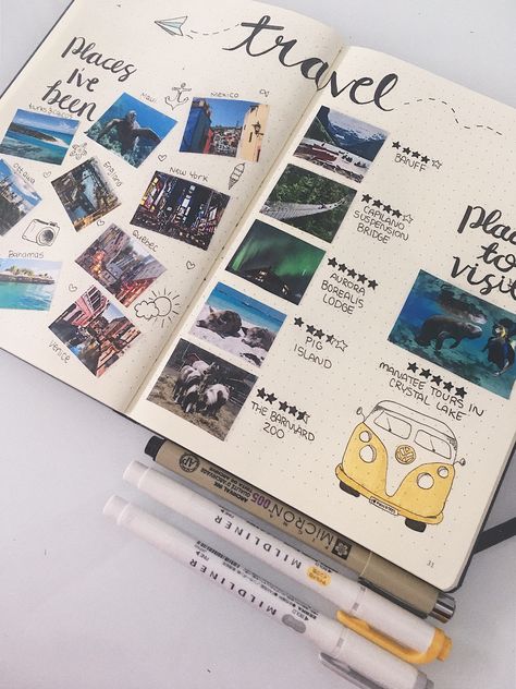 Travel ~ places to visit and placed I’ve been / Bullet Journal Journal Planning, Album Photo Scrapbooking, Travel Journal Scrapbook, Album Scrapbooking, Diary Ideas, Bullet Journal Layout, Bullet Journal Inspo, Journal Layout, Bullet Journal Ideas Pages