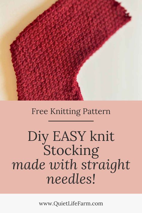 This holiday season, use this FREE pattern to make your own holiday stockings! This is a simple knit, made with ONLY straight needles, making it an easy pattern for even beginner knitters to accomplish! Free Stocking Knitting Pattern, Knitting Pattern For Christmas Stocking, Christmas Stocking Knitting Patterns Free, Small Easy Knitting Projects Free, Free Knit Stocking Pattern, Diy Knit Christmas Stocking, Free Knitting Pattern Christmas Stocking, Knitting Stockings Christmas, Easy Knit Christmas Stocking