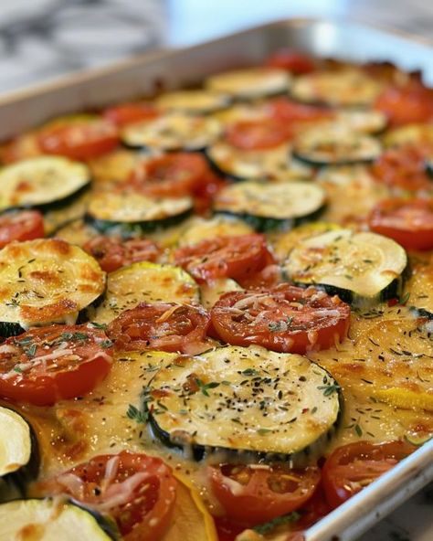 Parmesan Tomato Zucchini Bake, Zucchini Sheet Pan Recipes, Sheet Pan Zucchini Parmesan, Italian Veggies Sides, Parm Zucchini, Zucchini Tomato Bake, Tomato Zucchini Bake, Zucchini Side Dish, Veggie Casseroles