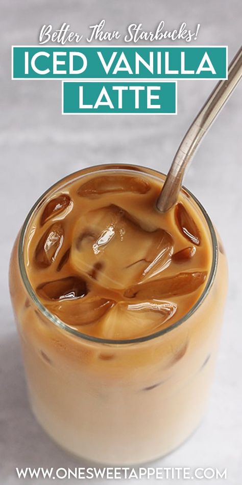 Starbucks Iced Vanilla Latte Recipe, Iced Vanilla Latte Recipe, Vanilla Latte Recipe, Starbucks Vanilla Latte, Vanilla Iced Coffee Recipe, Iced Vanilla Latte, Iced Latte Recipe, Coffee Recipe Healthy, Sugar Free Vanilla Syrup