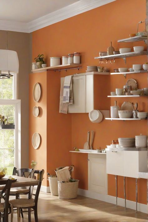 kitchen paint colors, interior design, wall painting, home decor Light Orange Kitchen Walls, Orange Painted Kitchen, Color Kitchen Walls, Kitchen Wall Colours, Orange Wall Paint, Orange Kitchen Ideas, Orange Kitchen Walls, Kitchen Wall Paint, Kitchen Wall Color