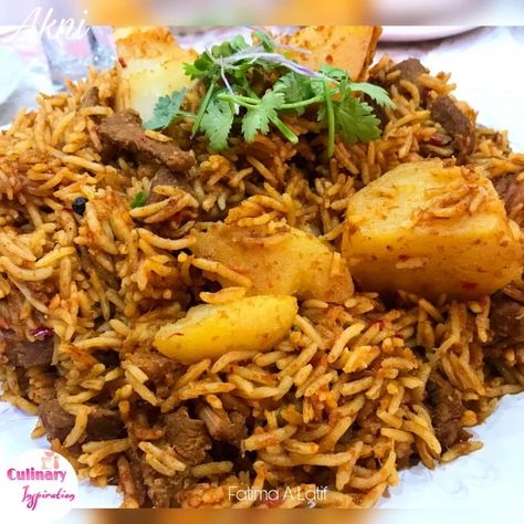 Akni recipe by Fatima A Latif Akni Recipe, Rice Dishes Recipes, Indian Rice Recipes, Burfi Recipe, South African Recipes, Biryani Recipe, Lamb Recipes, Food Categories, Indian Dishes