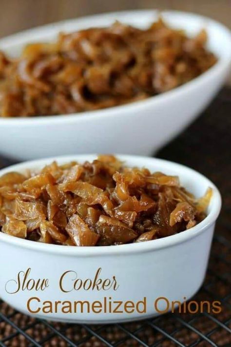 Caramelized Onions have that natural sweet-savory flavor that quickly turns any meal into something extraordinary. And with the help of a slow cooker, you can make them ahead of time and have them at hand for any recipe. Casserole, sandwiches, pizza and more. Plus they are naturally gluten-free. #caramelizedonions #slowcooker #crockpot #vegan #glutenfree #veganrecipes #VeganInTheFreezer Slow Cooker Caramelized Onions, Caramelized Onions Recipe, Vegan Slow Cooker Recipes, Carmelized Onions, Vegan Slow Cooker, Flavorful Vegetables, Sauce Pasta, Best Slow Cooker, Onion Recipes