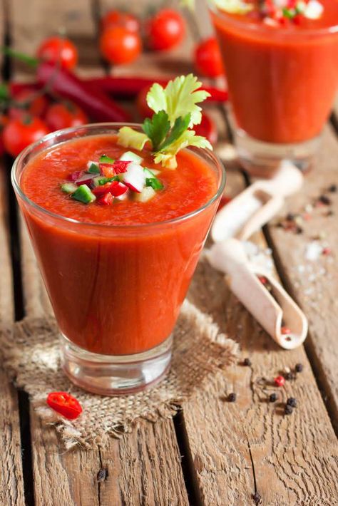 Spanish Gazpacho Recipe, Spanish Gazpacho, Recipe Tomato, Gazpacho Recipe, Chilled Soup, Spanish Tapas, Salty Foods, Stuffed Pepper Soup, Mediterranean Cuisine