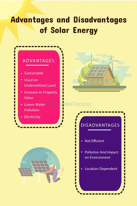 Advantages and Disadvantages of Solar Energy | Solar Power Energy Advantages and Disadvantages - A Plus Topper Non Renewable Energy, Solar Energy For Home, Solar Energy Facts, Solar Power Energy, Advantages Of Solar Energy, Solar Energy Projects, Renewable Energy Projects, Renewable Energy Systems, Solar Power House