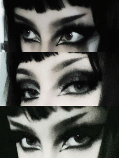 Gothic Formal Makeup, Casual Trad Goth Makeup, Scary Goth Makeup, Trad Goth Makeup Ideas, How To Do Goth Makeup, Basic Goth Makeup, Gothic Eyebrows, Trad Goth Eye Makeup, Black And White Makeup Looks