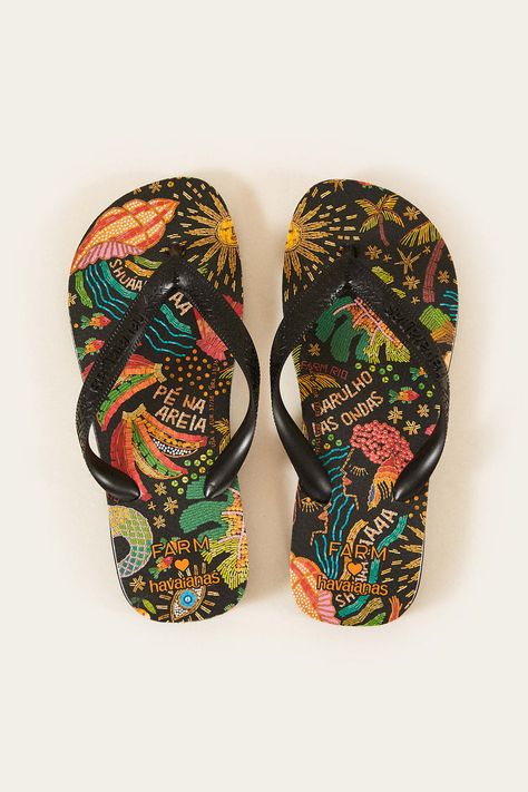 Havaianas Farm, Rio Brazil, Black Ocean, Havaianas Flip Flops, My Shopping List, Painted Jeans, Summer Flip Flops, New Farm, Printed Dresses