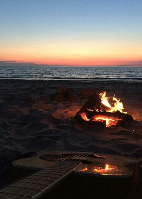 sunset, guitar, sleeping under the stars Under The Stars, Nature, Beach Fire, Dream Lover, Land Of Oz, Sleeping Under The Stars, Sunset Pictures, Beach Aesthetic, Pastel Aesthetic