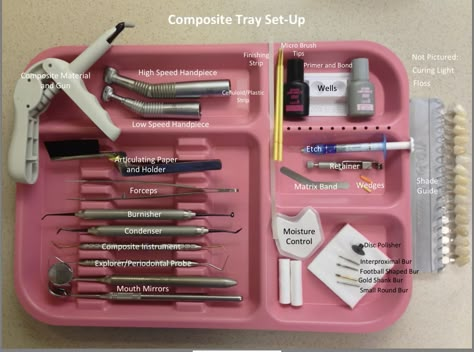 Crown Prep Tray Set Up Dental, Dental Extraction Tray Setup, Composite Tray Set Up Dental, Dental School Essentials, Dental Assistant Tray Set Up, Crown Prep Set Up Dental, Tray Set Up Dental, Dental Assistant Nails, Dental Assistant Tips