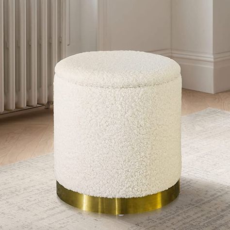 Dorm Ottoman, Ottoman Vanity, Ottoman Gold, Upholstered Footstool, Round Storage Ottoman, Velvet Ottoman, Room White, Makeup Rooms, Round Storage